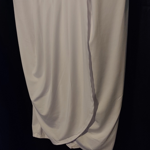 Poseshe White Dress 2xl Short Sleeve Deep V Neck Wrap w Front Slit Sexy… - Picture 6 of 7